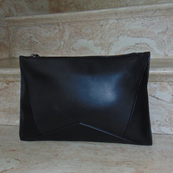 Alexandra Clancy Oversized Black Leather Handbag Envelope Bag Purse Chain Stra - Picture 3 of 13